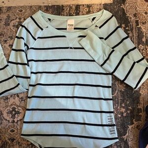 PINK — Victorias Secret. Light Blue and Black Striped Long Sleeve Tee
